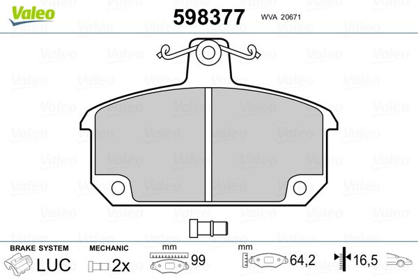 VALEO 598377 Brake Pad Set, disc brake