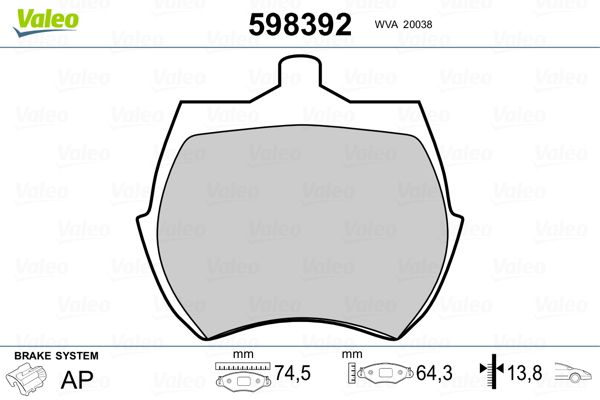 VALEO 598392 Brake Pad Set, disc brake