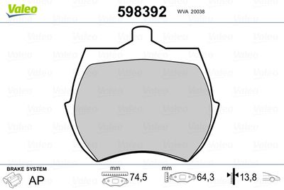 Brake Pad Set, disc brake VALEO 598392
