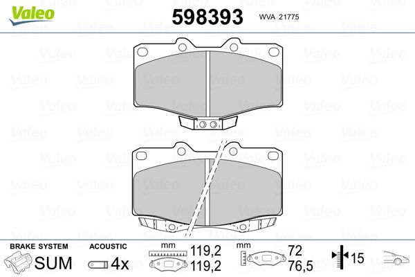 VALEO 598393 Brake Pad Set, disc brake