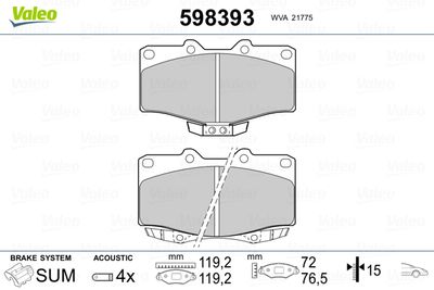 Brake Pad Set, disc brake VALEO 598393