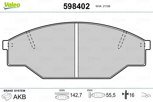 VALEO 598402 Brake Pad Set, disc brake