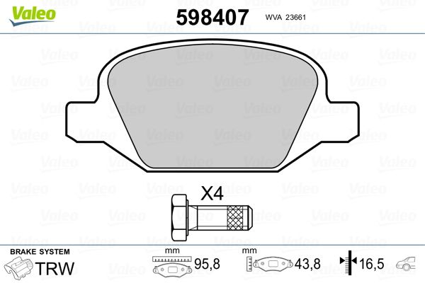VALEO 598407 Brake Pad Set, disc brake