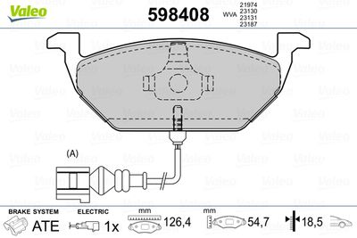 Brake Pad Set, disc brake VALEO 598408