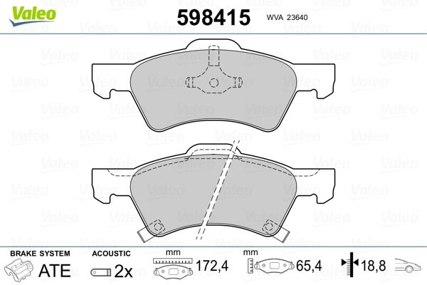 VALEO 598415 Brake Pad Set, disc brake