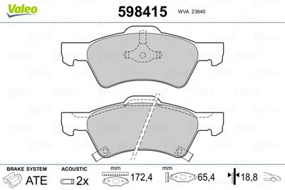 Brake Pad Set, disc brake VALEO 598415
