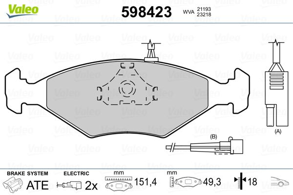 VALEO 598423 Brake Pad Set, disc brake