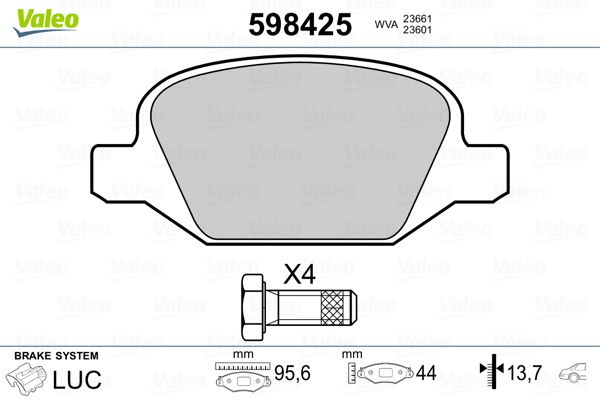 VALEO 598425 Brake Pad Set, disc brake