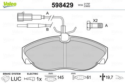 Brake Pad Set, disc brake VALEO 598429