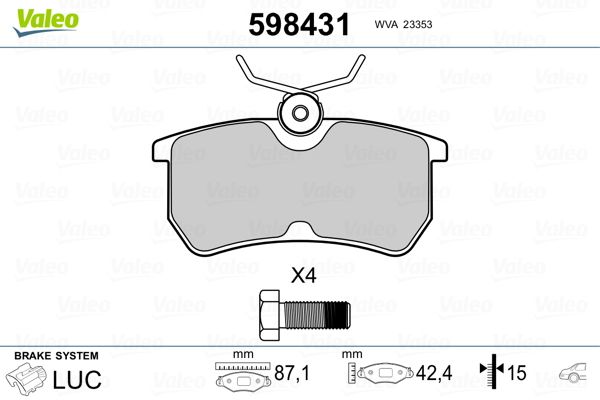 VALEO 598431 Brake Pad Set, disc brake