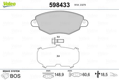 Brake Pad Set, disc brake VALEO 598433