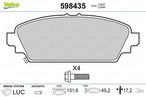 VALEO 598435 Brake Pad Set, disc brake