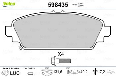 Brake Pad Set, disc brake VALEO 598435
