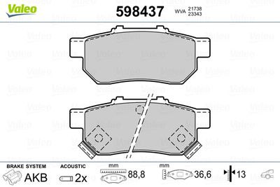 Brake Pad Set, disc brake VALEO 598437