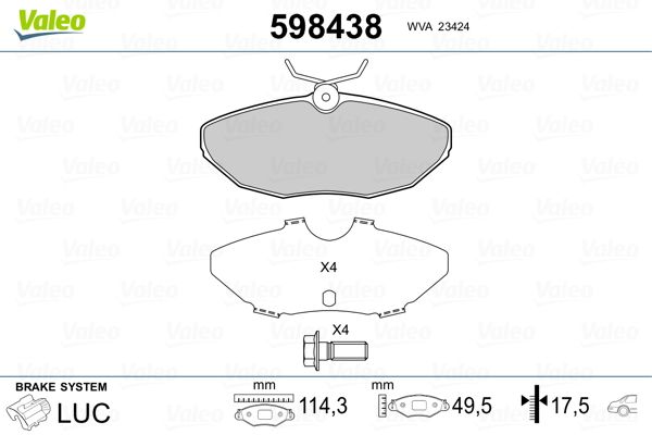 VALEO 598438 Brake Pad Set, disc brake