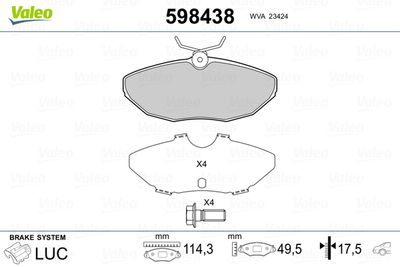Brake Pad Set, disc brake VALEO 598438