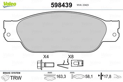 Brake Pad Set, disc brake VALEO 598439
