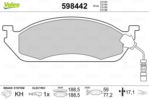 VALEO 598442 Brake Pad Set, disc brake