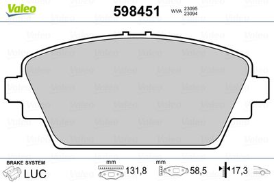 Brake Pad Set, disc brake VALEO 598451