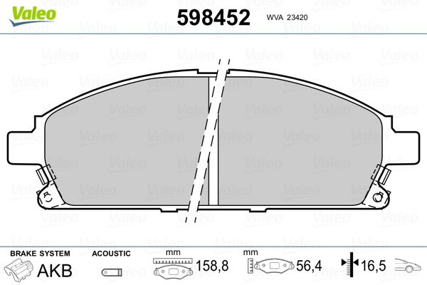 VALEO 598452 Brake Pad Set, disc brake