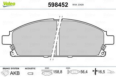 Brake Pad Set, disc brake VALEO 598452