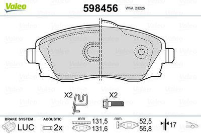 Brake Pad Set, disc brake VALEO 598456