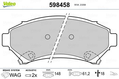 Brake Pad Set, disc brake VALEO 598458