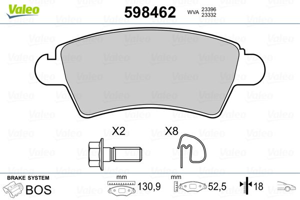 VALEO 598462 Brake Pad Set, disc brake