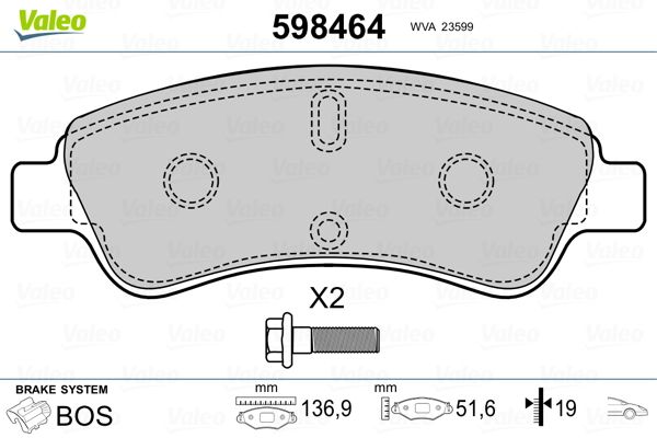 VALEO 598464 Brake Pad Set, disc brake