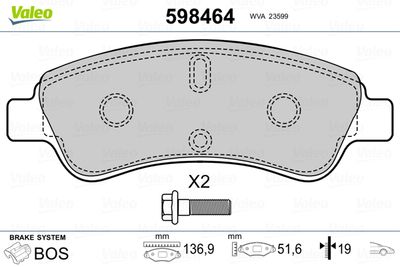 Brake Pad Set, disc brake VALEO 598464
