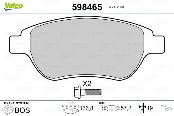 VALEO 598465 Brake Pad Set, disc brake