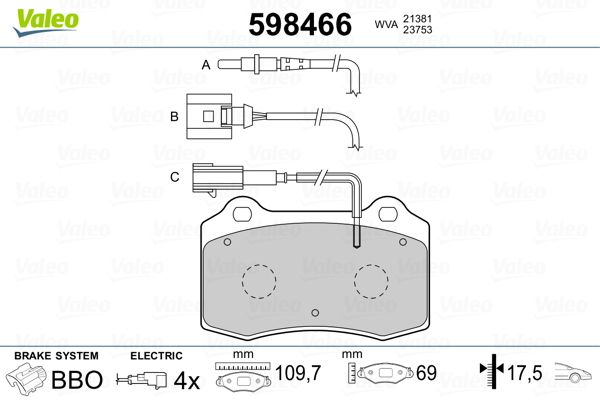 VALEO 598466 Brake Pad Set, disc brake