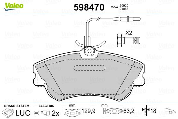 VALEO 598470 Brake Pad Set, disc brake