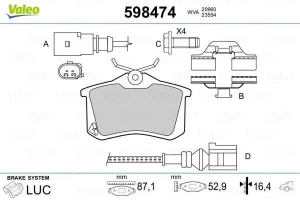 VALEO 598474 Brake Pad Set, disc brake