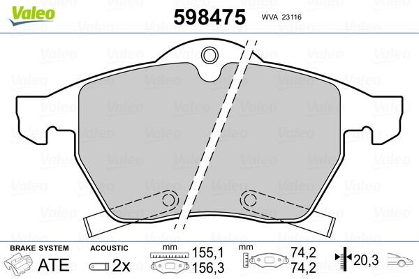 VALEO 598475 Brake Pad Set, disc brake