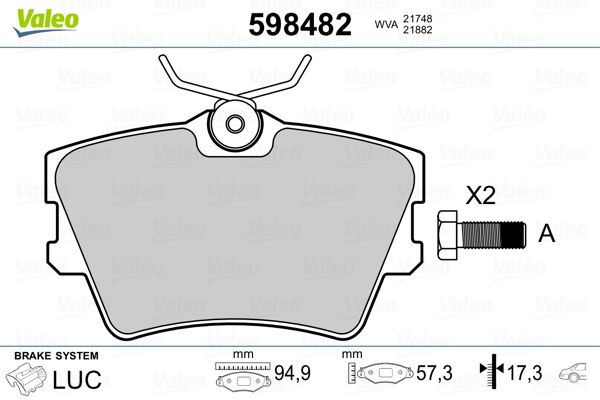 VALEO 598482 Brake Pad Set, disc brake
