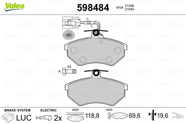 VALEO 598484 Brake Pad Set, disc brake