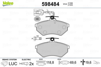 Brake Pad Set, disc brake VALEO 598484