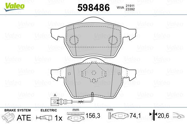 VALEO 598486 Brake Pad Set, disc brake