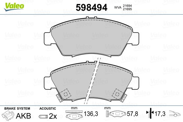 VALEO 598494 Brake Pad Set, disc brake