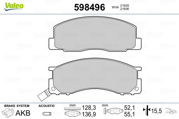 VALEO 598496 Brake Pad Set, disc brake
