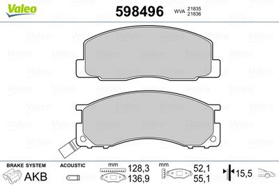 Brake Pad Set, disc brake VALEO 598496