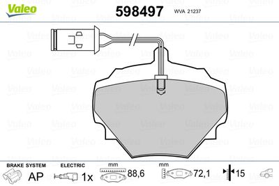 Brake Pad Set, disc brake VALEO 598497