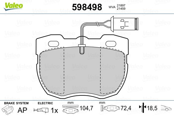 VALEO 598498 Brake Pad Set, disc brake