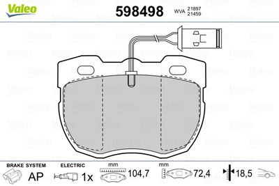 Brake Pad Set, disc brake VALEO 598498