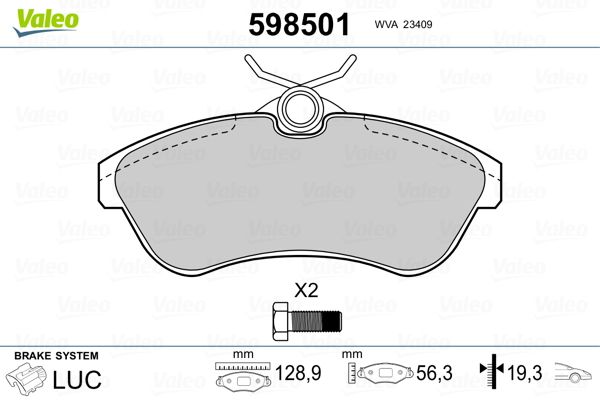 VALEO 598501 Brake Pad Set, disc brake