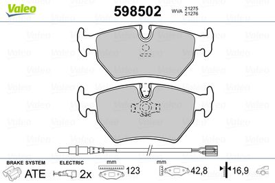 Brake Pad Set, disc brake VALEO 598502