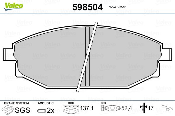 VALEO 598504 Brake Pad Set, disc brake
