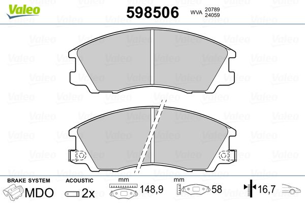 VALEO 598506 Brake Pad Set, disc brake