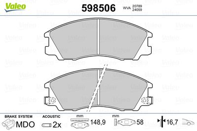 Brake Pad Set, disc brake VALEO 598506
